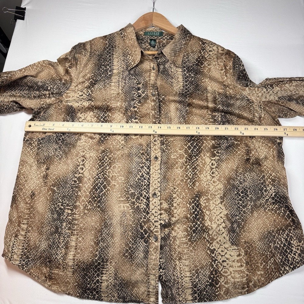 Lauren Ralph Lauren Tunic Top 3X Button 100% Cotton Print 3XL Animal Long Slv - Picture 4 of 9